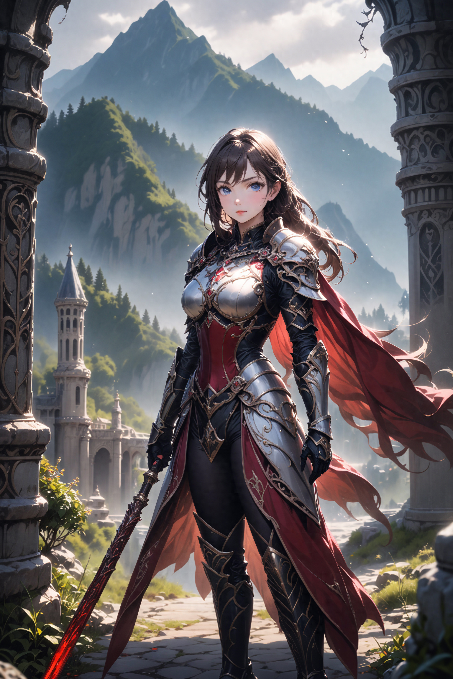 铠甲女骑士：风云之间|精美壁纸|AI绘画|Stable Diffusion