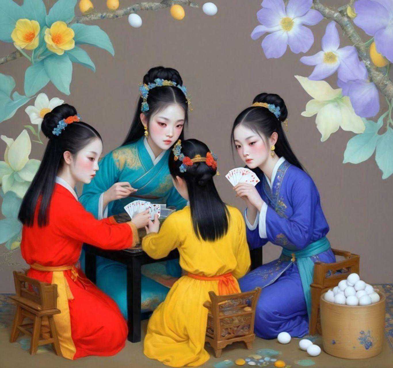 《四大美女掼蛋图》